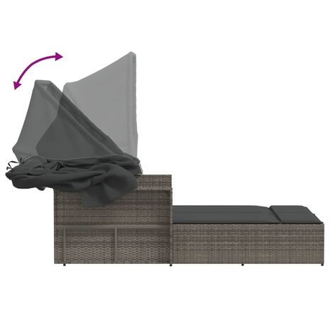 Ligbed 2-persoons met luifel en kussens poly rattan grijs 9