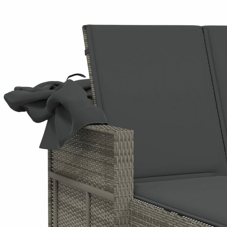 Ligbed 2-persoons met luifel en kussens poly rattan grijs 10