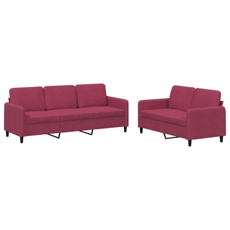 2-delige Loungeset fluweel wijnrood 2