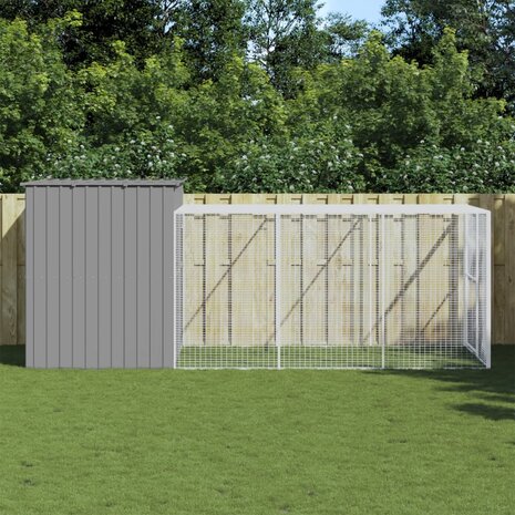 Hondenhok met ren 214x457x181 cm staal lichtgrijs 1