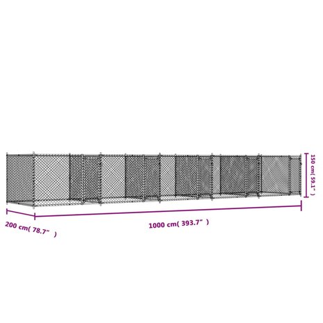 Hondenhok met deuren 10x2x1,5 m gegalvaniseerd staal grijs 9