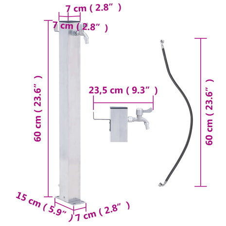Waterzuil vierkant 60 cm roestvrij staal 7