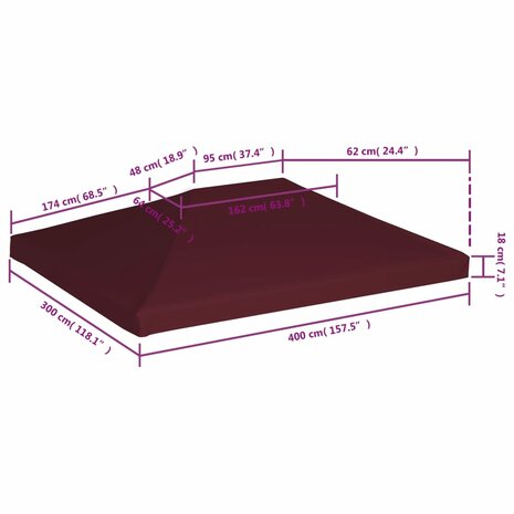 Prieeldak 310 g/m² 3x4 m bordeaux 6