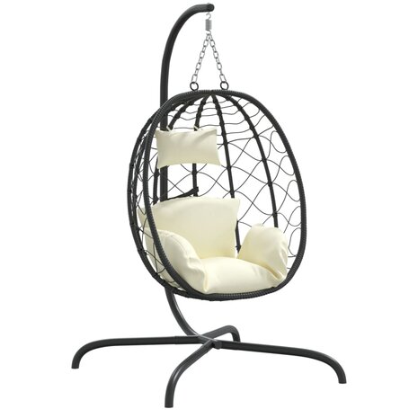 Hangstoel met kussen poly rattan en staal crèmewit 2