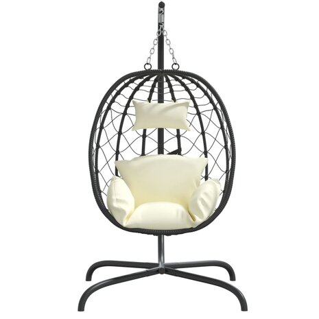 Hangstoel met kussen poly rattan en staal crèmewit 3