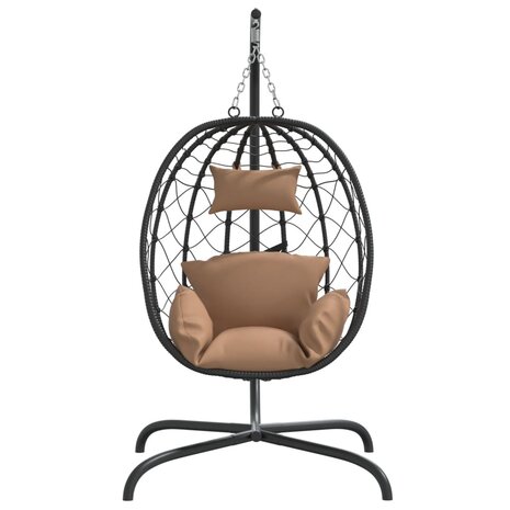 Hangstoel met kussen poly rattan en staal taupe 3