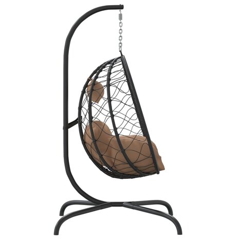 Hangstoel met kussen poly rattan en staal taupe 4