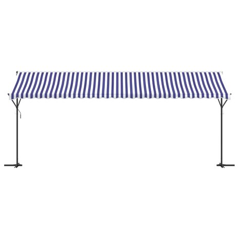 Luifel vrijstaand 600x300 cm stof en staal blauw en wit 3