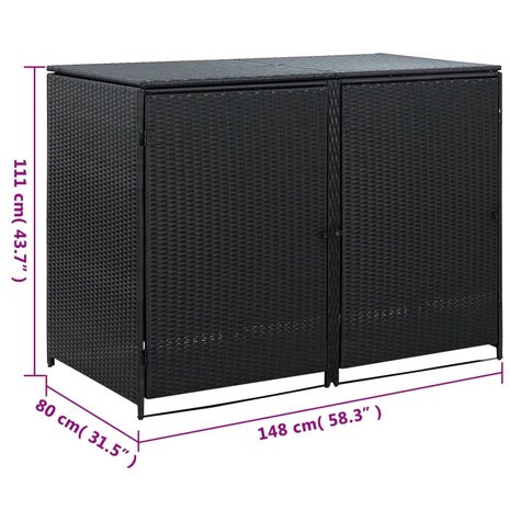 Containerberging dubbel 148x80x111 cm poly rattan zwart  9