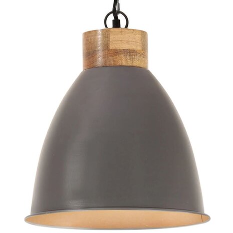 Hanglamp industrieel E27 35 cm ijzer en massief hout grijs 1
