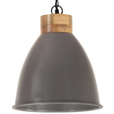 Hanglamp industrieel E27 35 cm ijzer en massief hout grijs 2