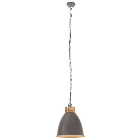 Hanglamp industrieel E27 35 cm ijzer en massief hout grijs 4