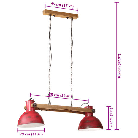 Hanglamp 25 W E27 85x28x109 cm verweerd rood 7