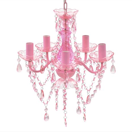 Krystallkrone 5 pærer rosa 1