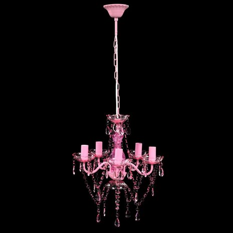Krystallkrone 5 pærer rosa 2