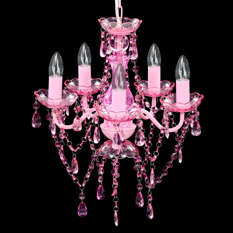 Krystallkrone 5 pærer rosa 3