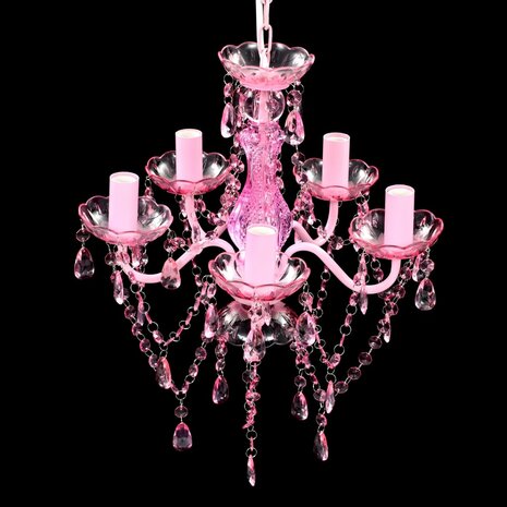 Krystallkrone 5 pærer rosa 4