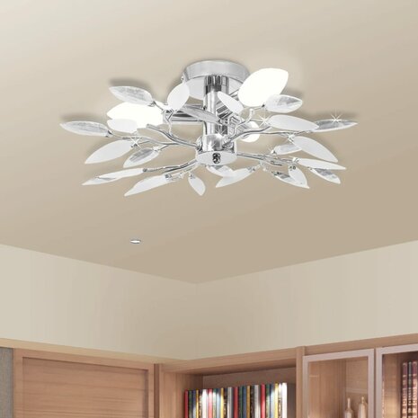 Plafondlamp met kristal bladeren 3xE14 acryl wit en transparant   1