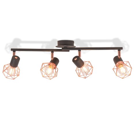 Plafondlamp met 4 spotlights E14 zwart en koper 2