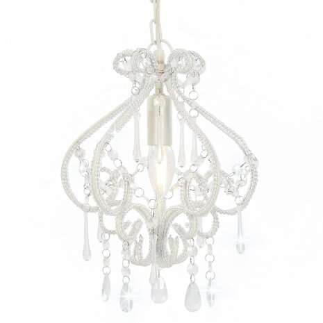 Plafondlamp met kralen rond E14 wit 1