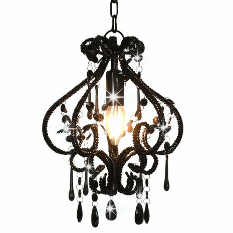 Plafondlamp met kralen rond E14 zwart 1