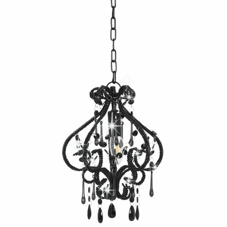 Plafondlamp met kralen rond E14 zwart 2