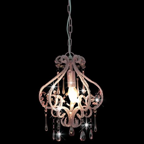 Plafondlamp met kralen rond E14 roze 2