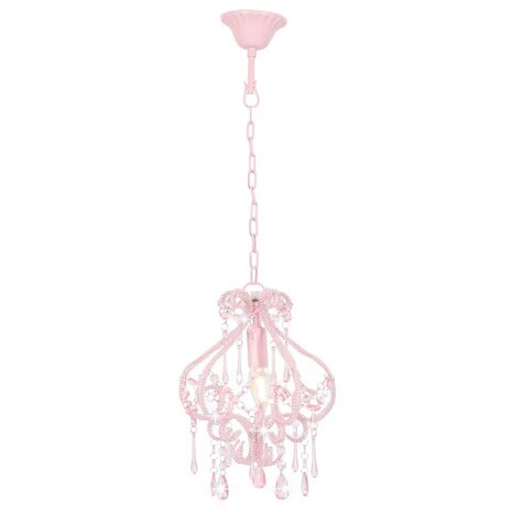 Plafondlamp met kralen rond E14 roze 3