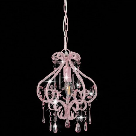 Plafondlamp met kralen rond E14 roze 4