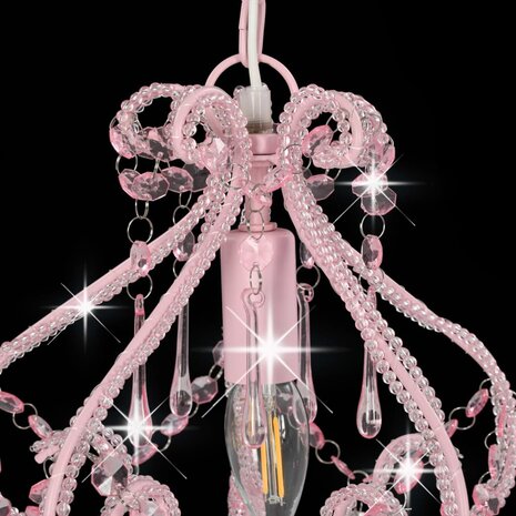 Plafondlamp met kralen rond E14 roze 5