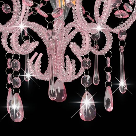 Plafondlamp met kralen rond E14 roze 6