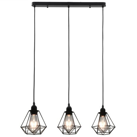 Plafondlamp met diamantvormig 3xE27 zwart 2