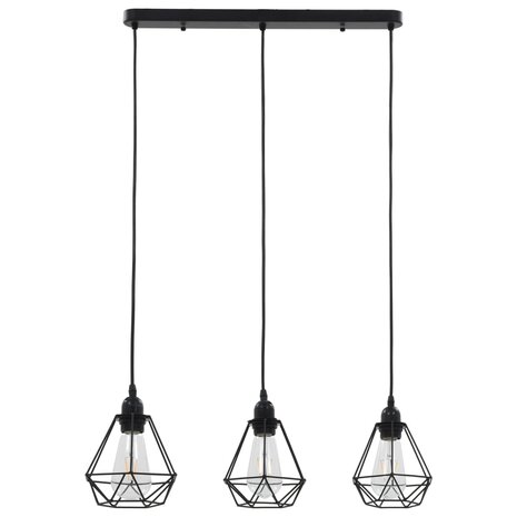 Plafondlamp met diamantvormig 3xE27 zwart 3