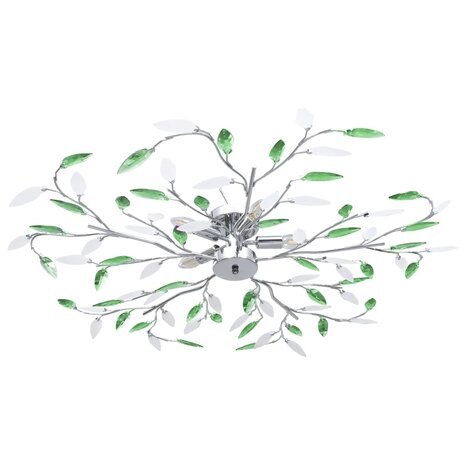 Plafondlamp met acryl kristallen bladarmen voor 5xE14 groen 1