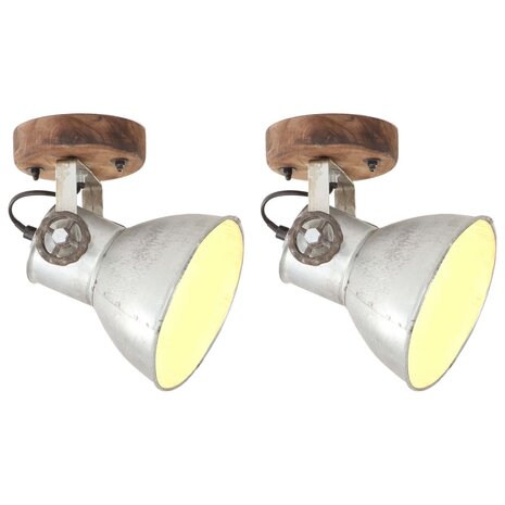 Wand-/plafondlampen industrieel 2 st E27 20x25 cm zilverkleurig 1