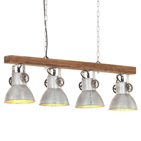 Plafondlamp industrieel E27 mangohout zilverkleurig 1