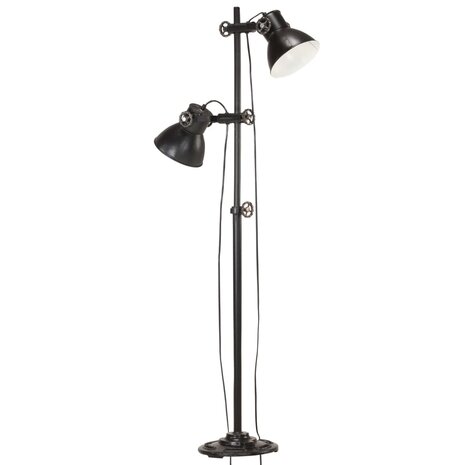Vloerlamp met 2 lampenkappen E27 gietijzer zwart 2