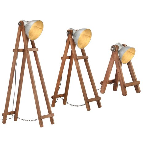Vloerlampen 3 st E27 massief mangohout zilverkleurig 2