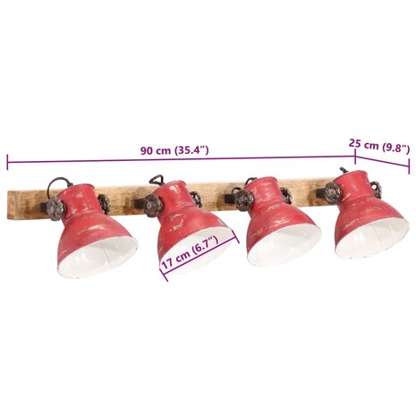 Wandlamp 25 W E27 90x25 cm verweerd rood 7