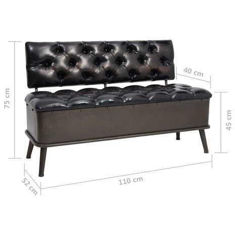 Opbergbank met rugleuning 110 cm kunstleer zwart 9