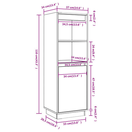 Hoge kast 37x34x110 cm massief grenenhout 9
