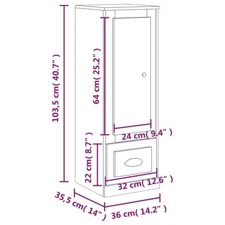 Hoge kast 36x35,5x103,5 cm bewerkt hout gerookt eikenkleurig 10