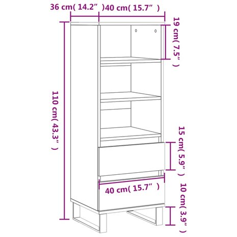 Hoge kast 40x36x110 cm bewerkt hout bruineiken 11