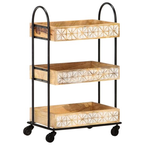 Keukentrolley 3-laags 46x30x76 cm massief mangohout 1