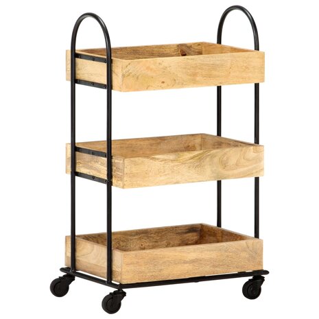 Keukentrolley 3-laags 46x30x76 cm massief mangohout 3