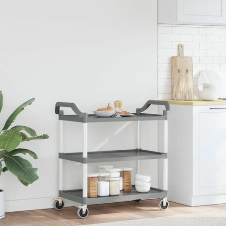 Trolley 3-laags 99x50x96 cm aluminium grijs 3