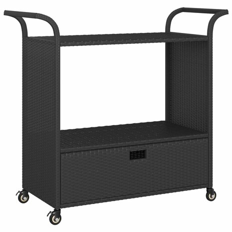 Serveerwagen met lade 100x45x97 cm poly rattan zwart 2