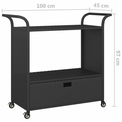 Serveerwagen met lade 100x45x97 cm poly rattan zwart 7