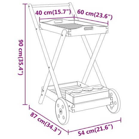 Serveerwagen 54x87x90 cm massief acaciahout 8