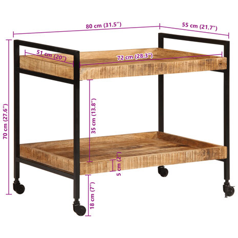 Keukentrolley 80x55x70 cm massief ruw mangohout 10